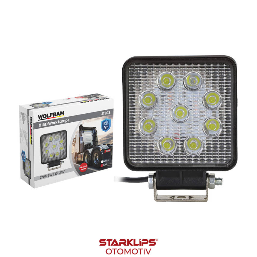 Çalışma Lambası Led 12/24V 27W 9 Led Beyaz ve Kıırmızı E Belgeli Wolfram - 1