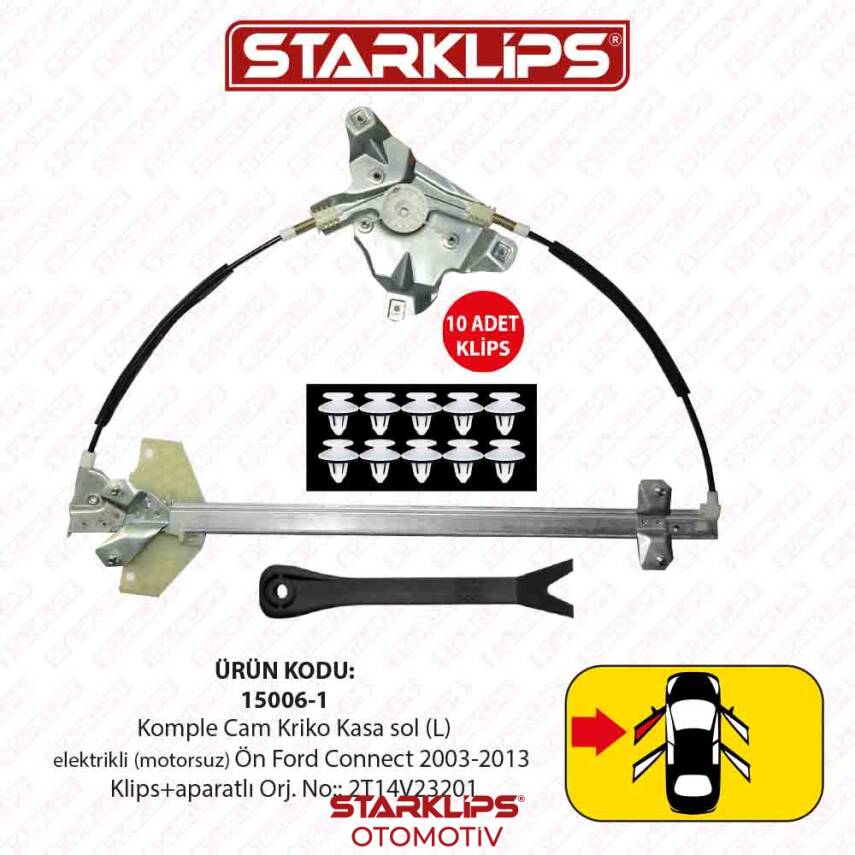 Cam Kriko Kasa Kızaklı L Ön Ford Connect 2003-2013 (Klips+aparatlı) (2T14V23201) - 1
