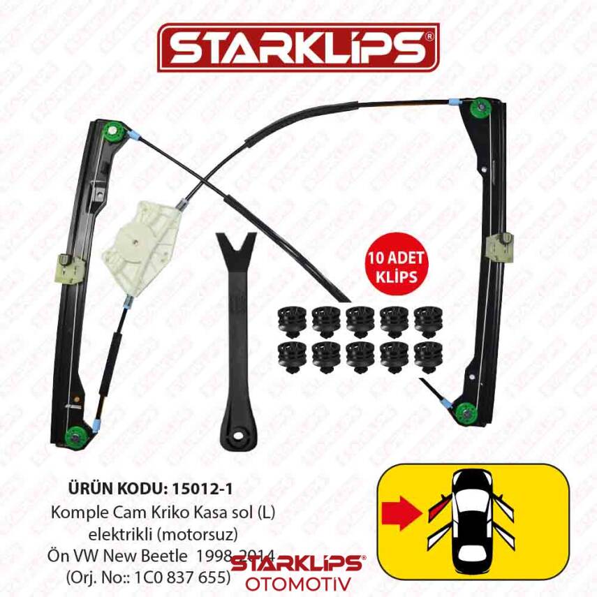 Cam Kriko Kasa Kızaklı L Ön VW New Beetle 1997-2010 (1C0 837 655) - 1