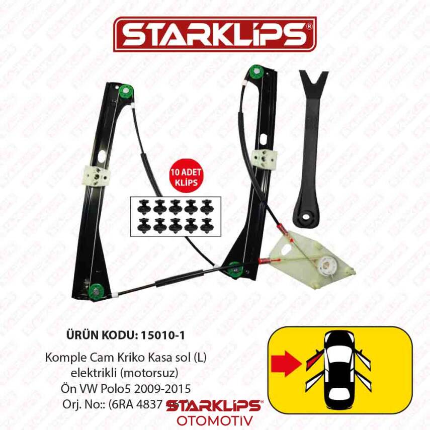 Cam Kriko Kasa Kızaklı L Ön VW Polo5 2009-2015 (6RA 4837 461) - 1