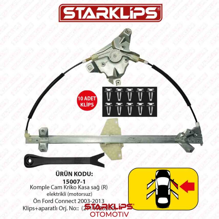 Cam Kriko Kasa Kızaklı R Ön Ford Connect 2003-2013 (Klips+aparatlı) (2T14V23200) - 1