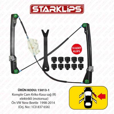 Cam Kriko Kasa Kızaklı R Ön VW New Beetle 1997-2010 (1C0 837 656) - 