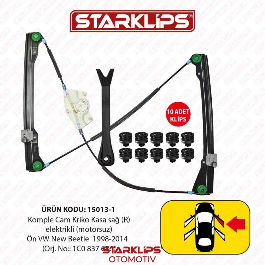 Cam Kriko Kasa Kızaklı R Ön VW New Beetle 1997-2010 (1C0 837 656) - 1