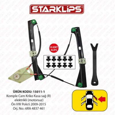 Cam Kriko Kasa Kızaklı R Ön VW Polo5 2009-2015 (6RA 4837 461) - 