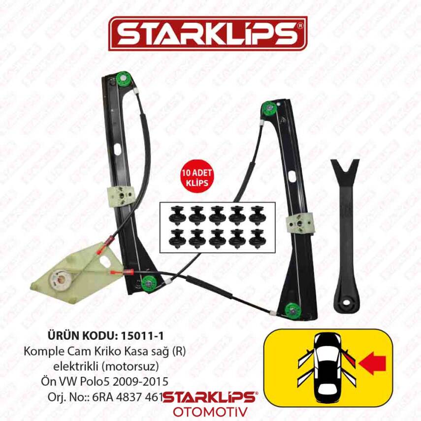 Cam Kriko Kasa Kızaklı R Ön VW Polo5 2009-2015 (6RA 4837 461) - 1