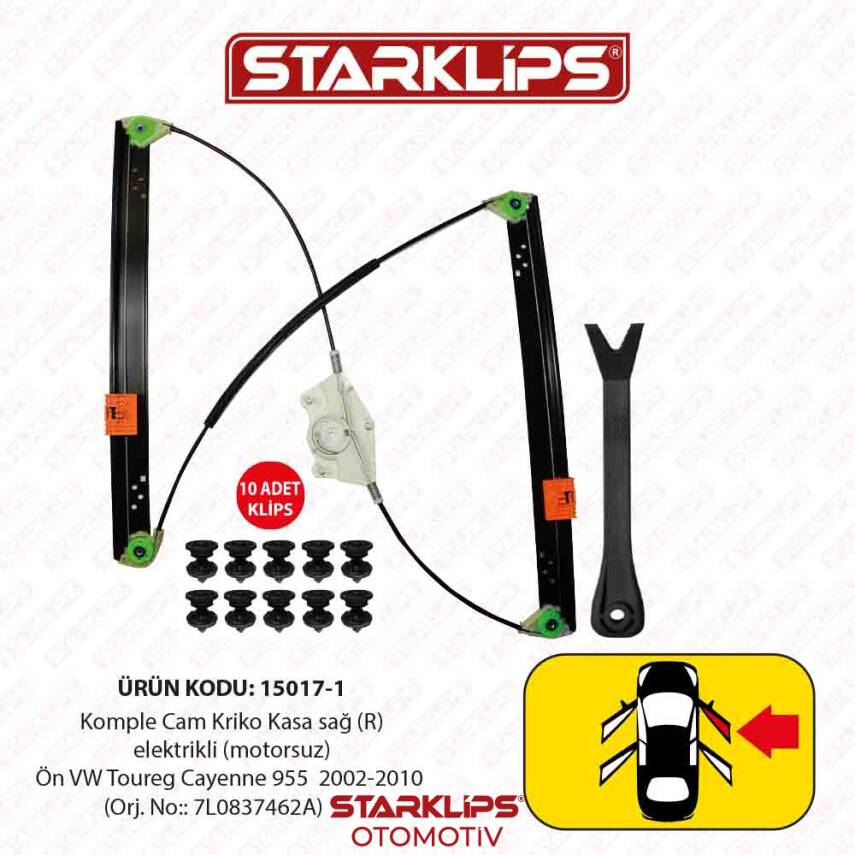Cam Kriko Kasa Kızaklı R Ön VW Toureg Cayenne 955 2002-2010 (7L0837462A) - 1