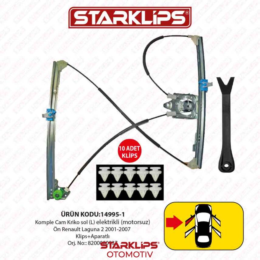Cam Kriko Kızaklı L Ön Renault Laguna 2 2001-2007 (Klips+Aparatlı) (8200000937) - 1