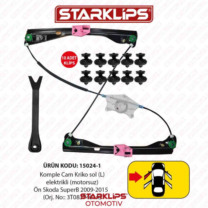 Cam Kriko Kızaklı L Ön Skoda SuperB 2009-2015 (3T0837461A) - 1