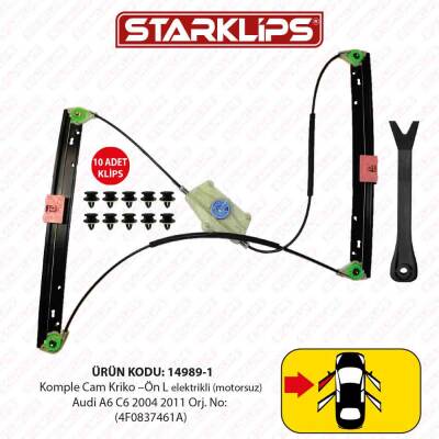 Cam Kriko Kızaklı Ön L Audi A6 C6 2004 2011 (4F0837461A) - 