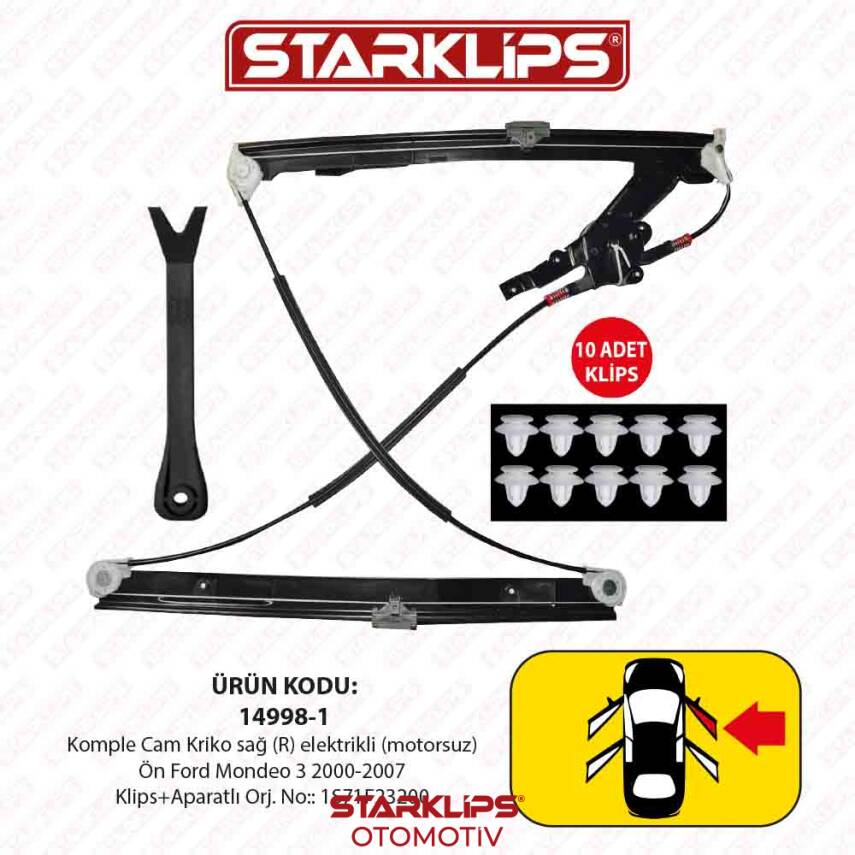 Cam Kriko Kızaklı R Ön Ford Mondeo 3 2000-2007 (1S71F23200) - 1