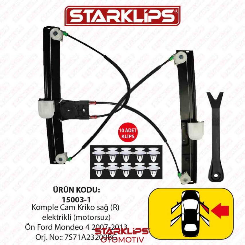 Cam Kriko Kızaklı R Ön Ford Mondeo 4 2007-2013 (7S71A23200BG) - 1