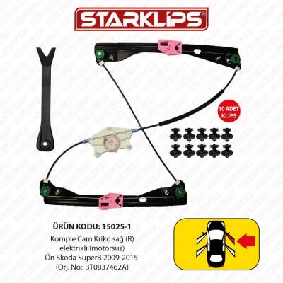 Cam Kriko Kızaklı R Ön Skoda SuperB 2009-2015 (3T0837462A) - 