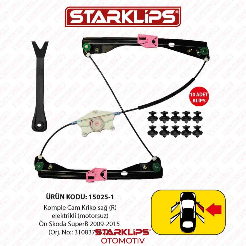 Cam Kriko Kızaklı R Ön Skoda SuperB 2009-2015 (3T0837462A) - 1