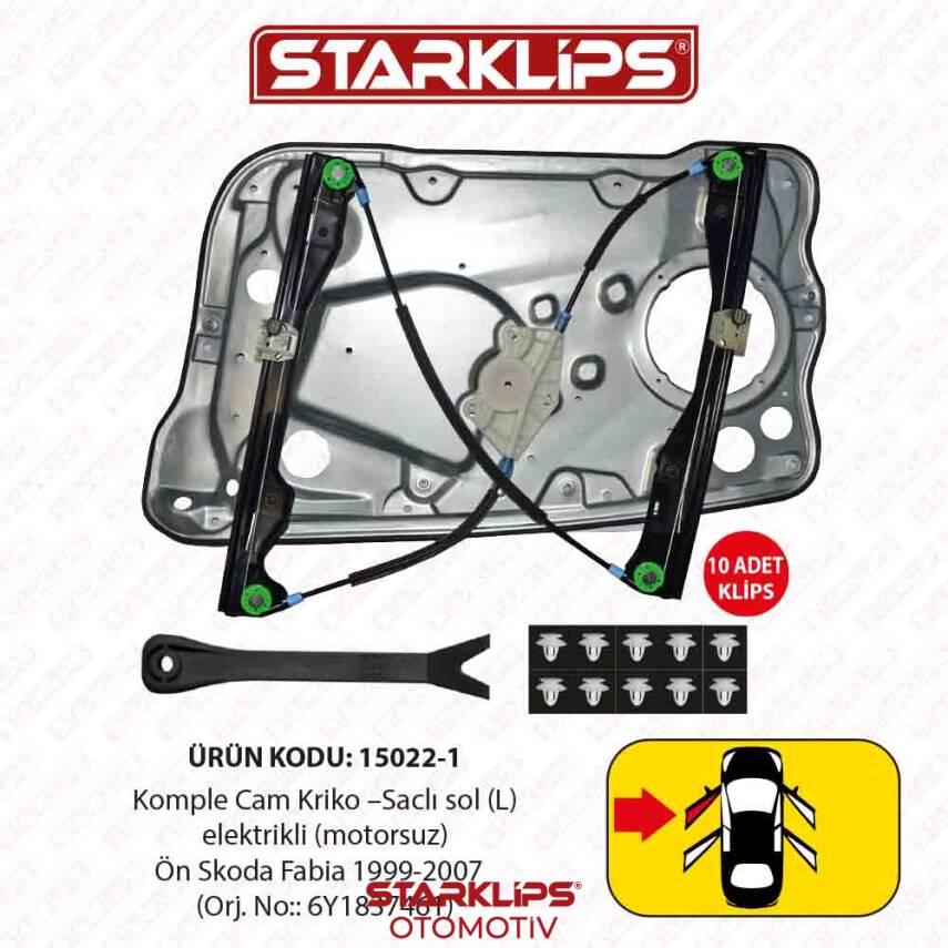 Cam Kriko Kızaklı Saclı L Ön Skoda Fabia 1999-2007 (6Y1837461) - 1