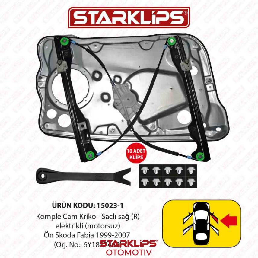 Cam Kriko Kızaklı Saclı R Ön Skoda Fabia 1999-2007 (6Y1837462) - 1