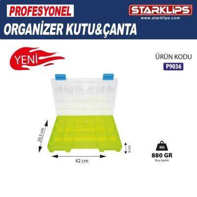 Çanta Plastik Organizer Fosforlu 20 Sabit bölmeli Sarı 42x29,5x6 - 
