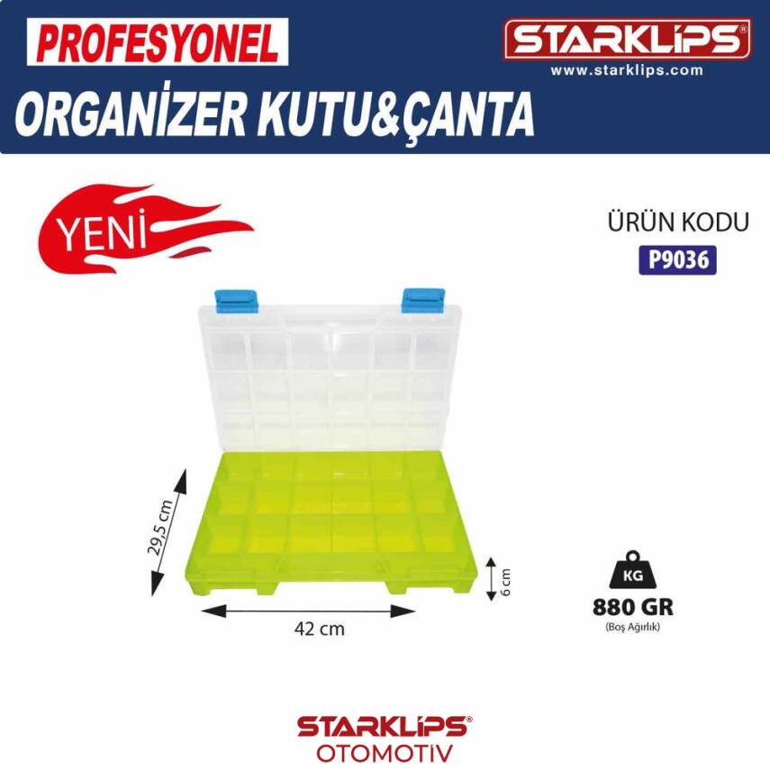 Çanta Plastik Organizer Fosforlu 20 Sabit bölmeli Sarı 42x29,5x6 - 1