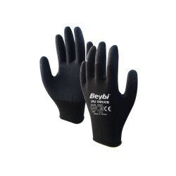 Eldiven İş Nitril Poliüretan Kaplı Polyester Örme Siyah No.10/288 Beybi Pu Touch - Beybi