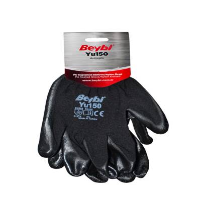 Eldiven İş Nitril Poliüretan Kaplı Polyester Örme Siyah No.9/288 Beybi Pu Touch - Beybi