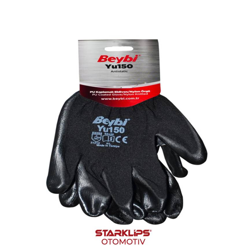 Eldiven İş Nitril Poliüretan Kaplı Polyester Örme Siyah No.9/288 Beybi Pu Touch - 1