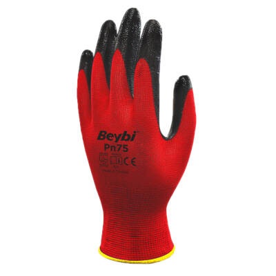 Eldiven İş Polyester Örme Siyah-Kırmızı No 10/288AD Beybi Zebra PN5 - 