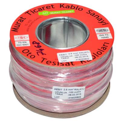 Kablo Kalaylı 2 5mmx100Mt Erm Kırmızı - 