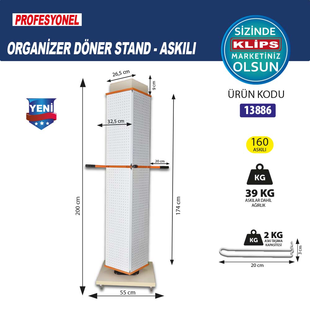 Klips Stand Dönerli Metal Askılı Büyük (160 Askılı) - 