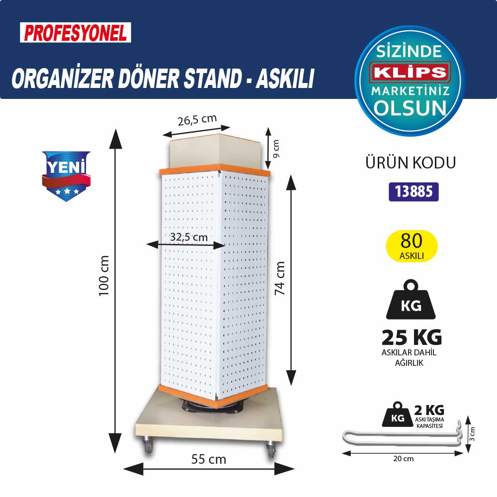 Klips Stand Dönerli Metal Askılı Küçük (80 Askılı) - 1