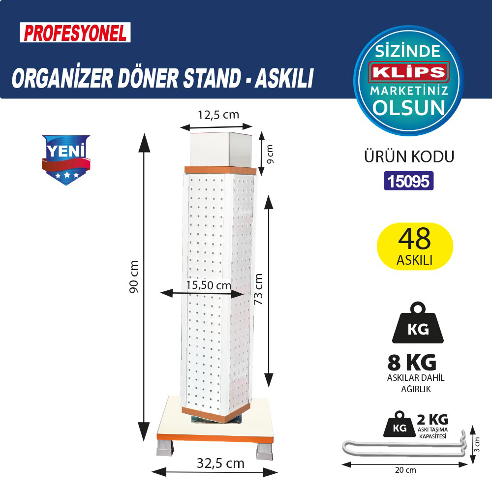 Klips Stand Dönerli Metal Askılı Küçük Dar (48 Askılı) - 