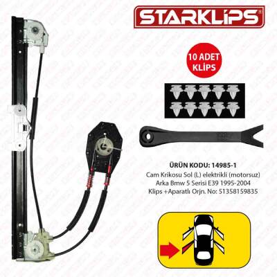 Komple Cam Krikosu Kızaklı L Arka Bmw 5 Serisi E39 1995 2004 Klips +Aparatlı 51358159835 - 