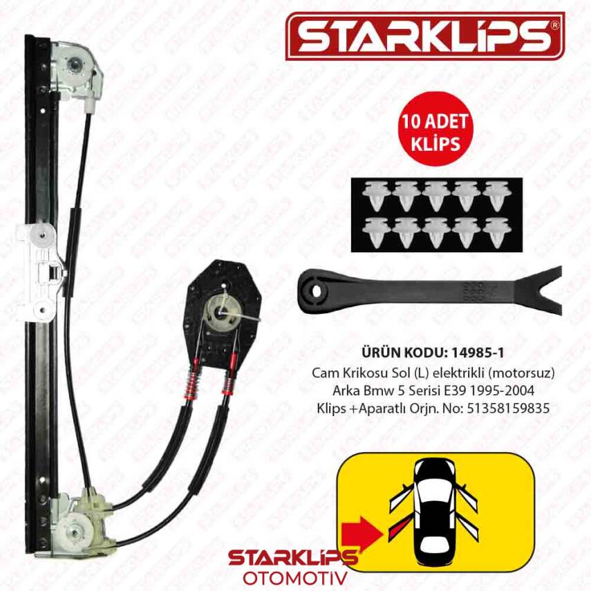 Komple Cam Krikosu Kızaklı L Arka Bmw 5 Serisi E39 1995 2004 Klips +Aparatlı 51358159835 - 1