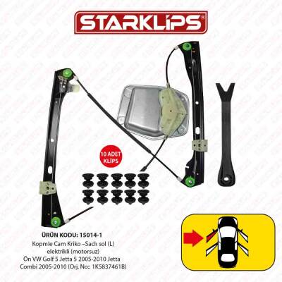 Kopmle Cam Kriko Kızaklı Saclı L Ön VW Golf 5 Jetta 5 2005-2010 Jetta Combi 2005-2010 (1K5837461B) - 