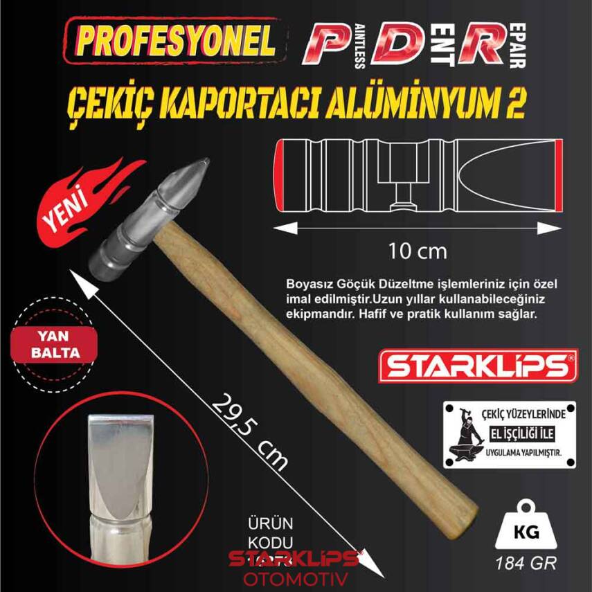 Pdr Kaporta Çekiç Aluminyum Ahşap Saplı ( Yan Balta ) 184Gr - 1