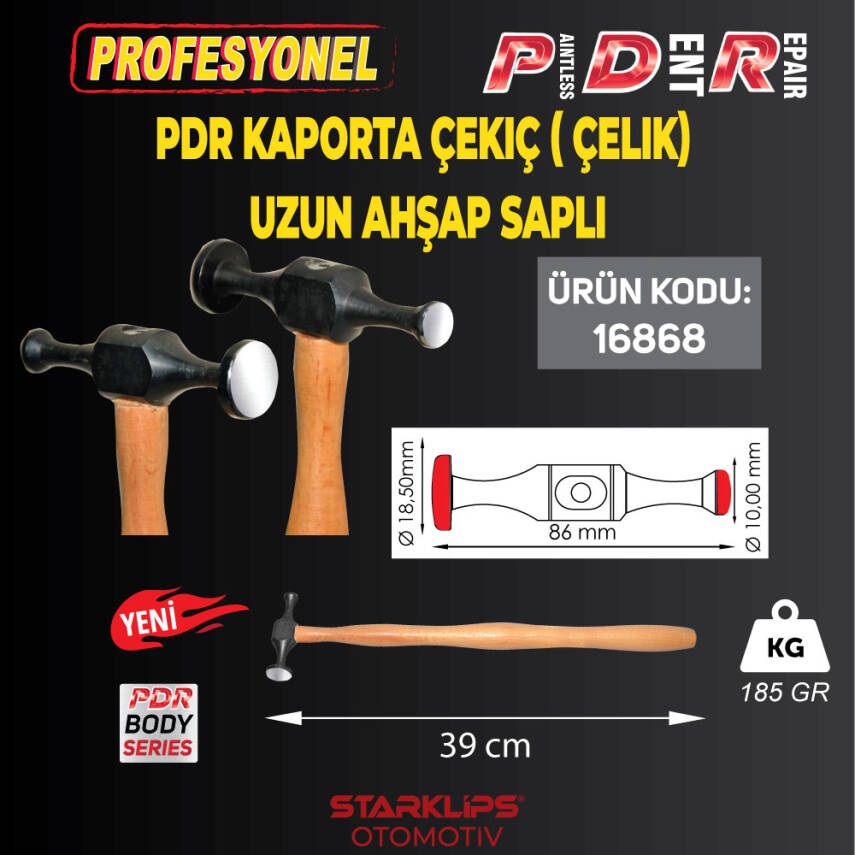 PDR Kaporta Çekiç ( Çelik) Uzun Ahşap Sap - 1