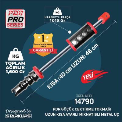 Pdr Kaporta Göçük Düz. Tokmağı Uzun Kısa Ayarlı Mil Mıknatısı Metal Uç Starklips 1,600KG K.40 U.46cm - 