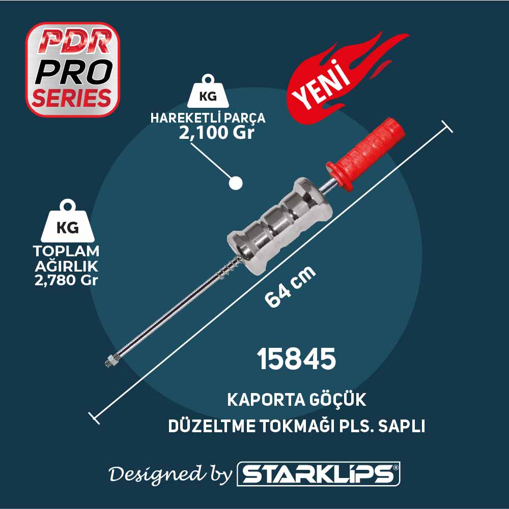 Pdr Kaporta Göçük Düzeltme Tarak Tokmağı Plastik Saplı Starklips 2,780 Kg 64cm - 