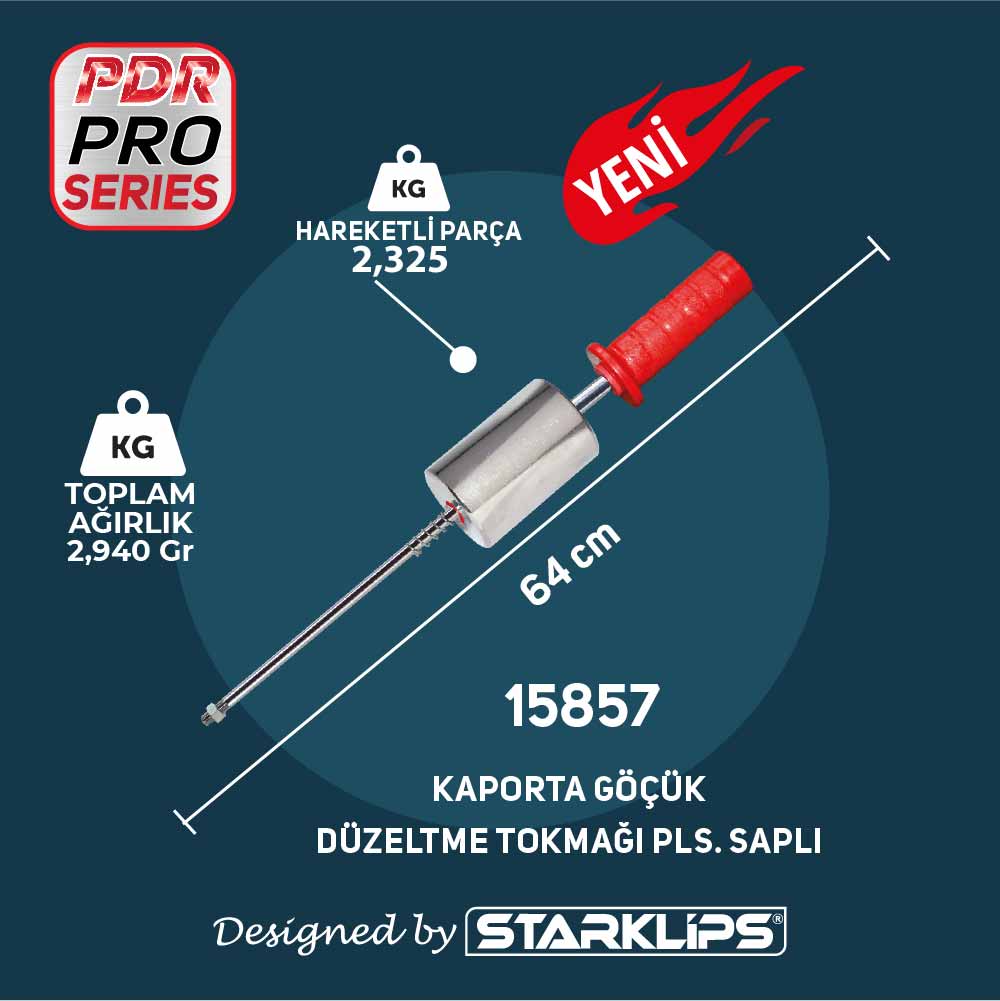 Pdr Kaporta Göçük Düzeltme Tarak Tokmağı Plastik Saplı Starklips 2,940Kg 64cm - 