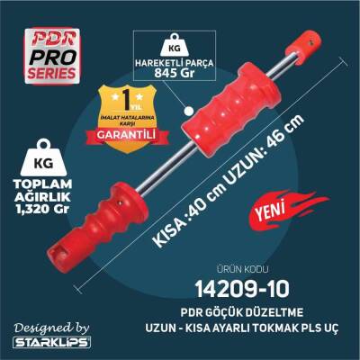 Pdr Kaporta Göçük Düzeltme Tokmağı Uzun Kısa Ayarlı Mil Plastik Uç Starklips 1,320KG K.40 U.46 cm - 