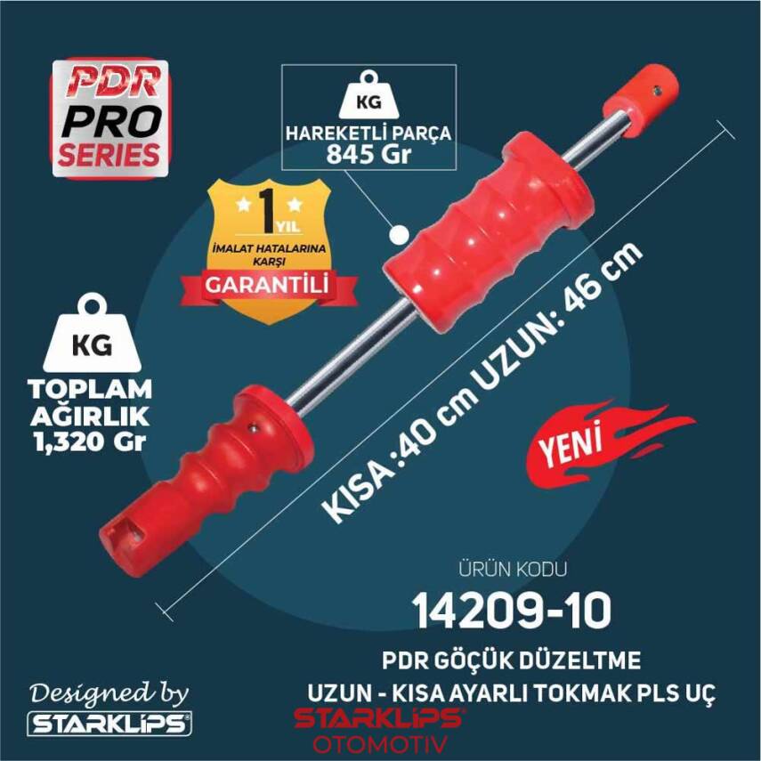 Pdr Kaporta Göçük Düzeltme Tokmağı Uzun Kısa Ayarlı Mil Plastik Uç Starklips 1,320KG K.40 U.46 cm - 1