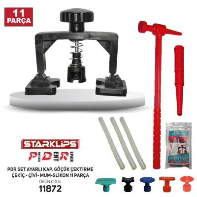 Pdr Set Poşet Ayarlı Kaporta Göçük Çektirme 11 Parça Çekiç+Çivi+ Mum Silikon - 