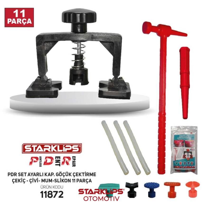 Pdr Set Poşet Ayarlı Kaporta Göçük Çektirme 11 Parça Çekiç+Çivi+ Mum Silikon - 1
