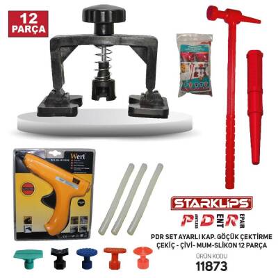 Pdr Set Poşet Ayarlı Kaporta Göçük Çektirme 12Prç Tabanca Çekiç Çivi Silikon - 