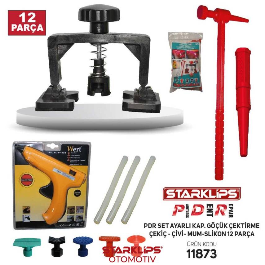 Pdr Set Poşet Ayarlı Kaporta Göçük Çektirme 12Prç Tabanca Çekiç Çivi Silikon - 1