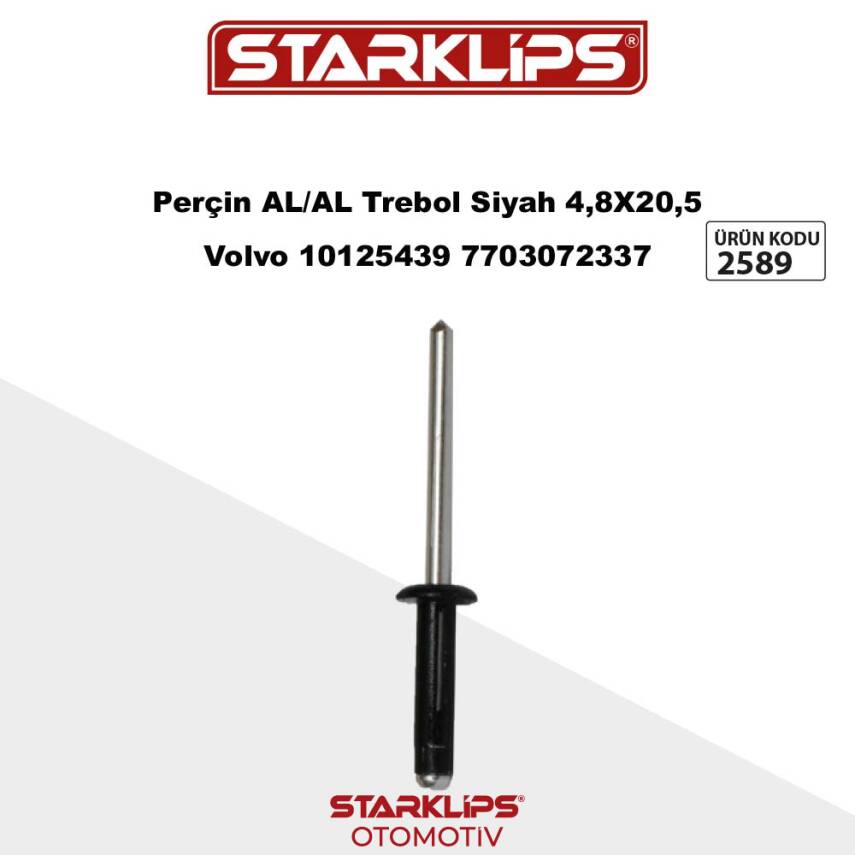 Perçin AL/AL Yarıklı Trebol Siyah 9005 4,8X20,5 Volvo 10125439 7703072337 Renault Peugeot 697045 - 1