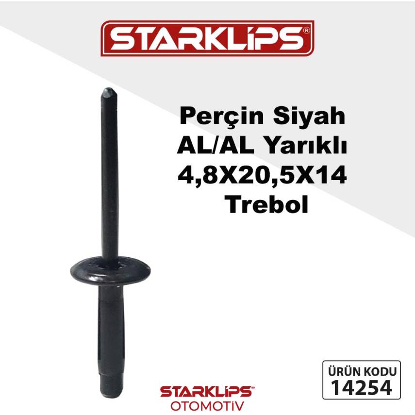 Perçin Siyah AL/AL Yarıklı 4,8X20,5X14 Trebol - 1