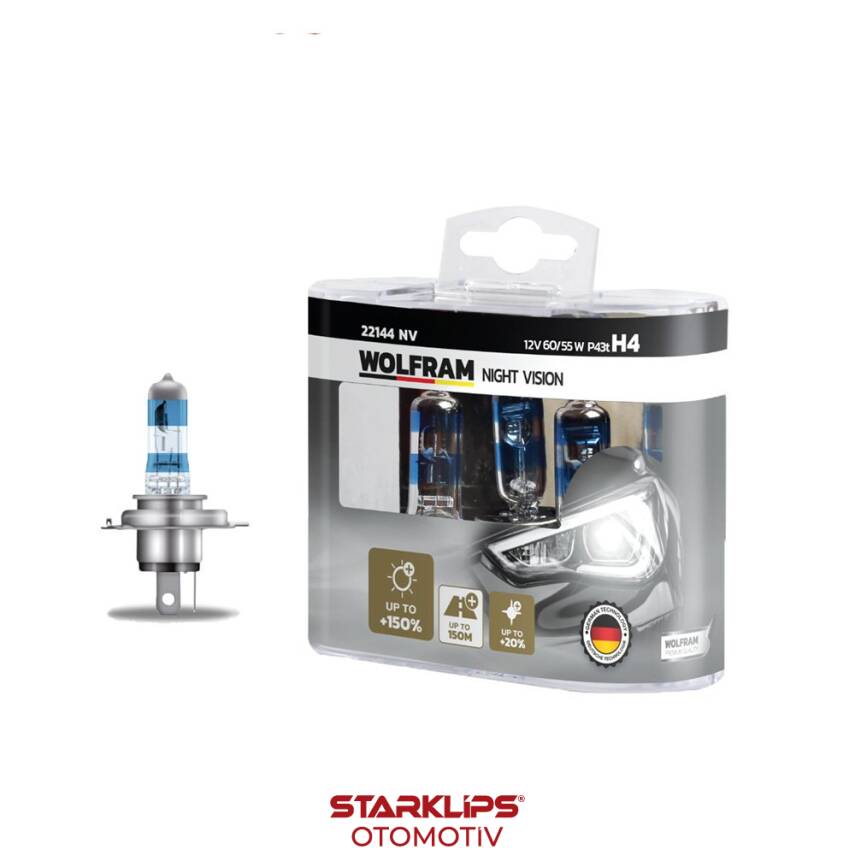 Set Ampul H4 12V 60/55W P43T %150 Güçlü %20 Beyaz Işık Wolfram - 1