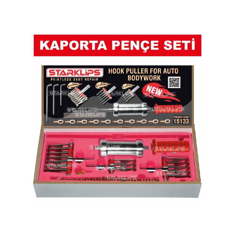 Set Kaporta Göçük Çektirme Tokmak + 3 Çeşit Pençe + 10 Ad S Tel + 3 Boy L Kol + 10 Ad Halka - 1