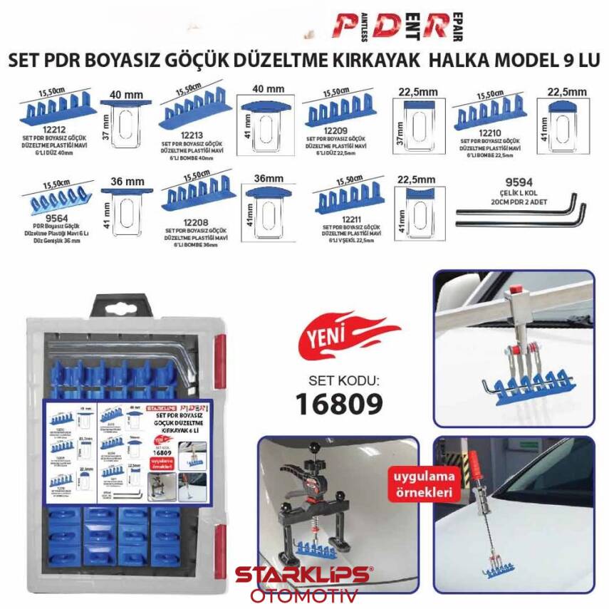Set Pdr Boyasız Göçük Düzeltme Kırkayak Halka Model 9 Lu - 1