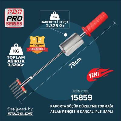 Set Pdr Kaporta Göçük Düzeltme Tokmağı Çift Yönlü Aslan Pençesi 6 Kancalı Plastik Saplı 3,320Kg 79cm - 