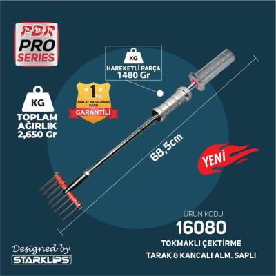 Set Pdr Kaporta Göçük Düzeltme Tokmağı Çift Yönlü Aslan Pençesi 8 Kancalı Metal Saplı 2,650Kg 68,5cm - 